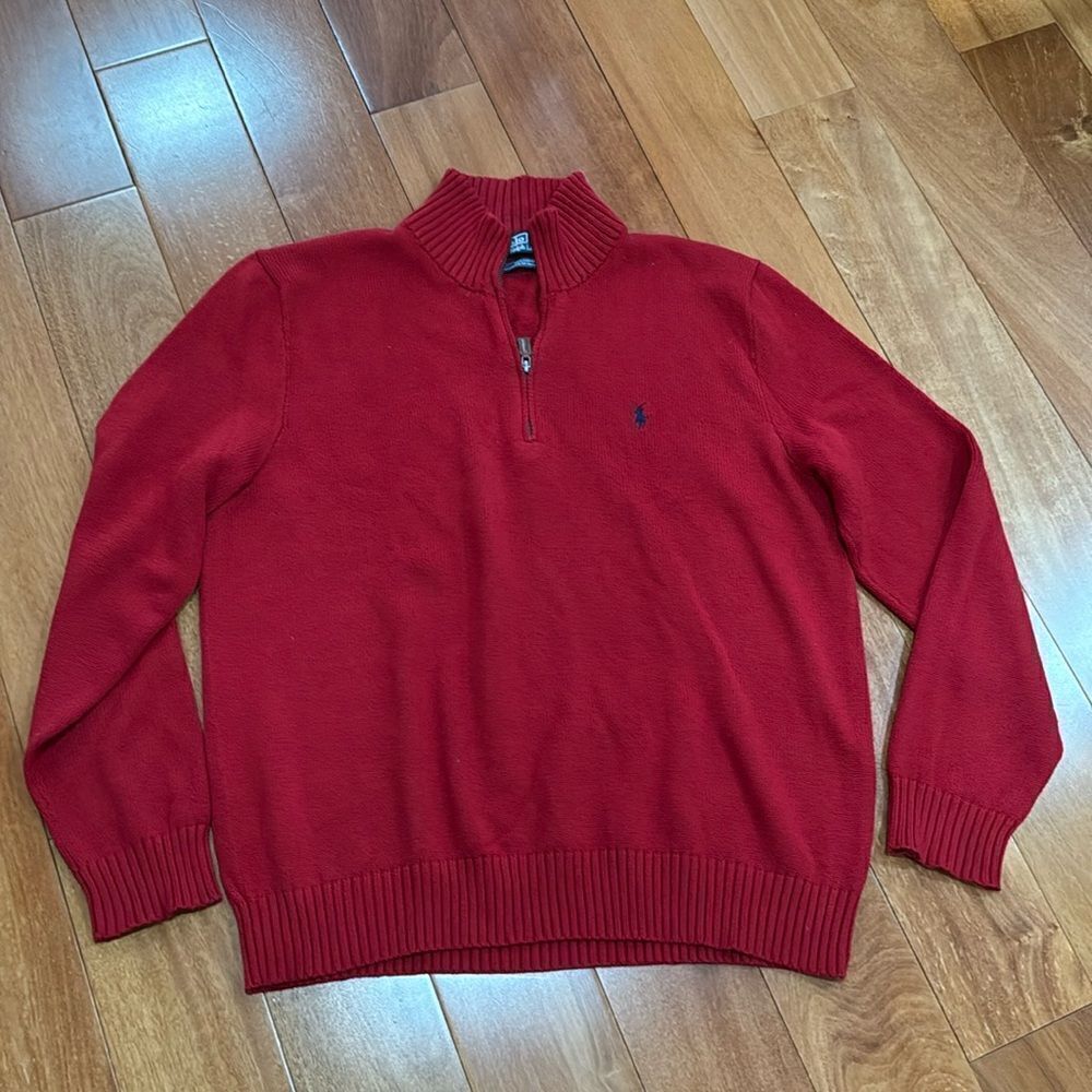 Polo Ralph Lauren Red Cotton quarter ZipBlack Sweater‎ size XL